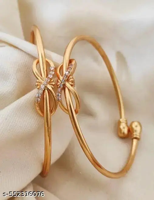 Rose Gold Tone Dazzling Cubic Zirconia Embellished Brass Kada  Bracelet For Women