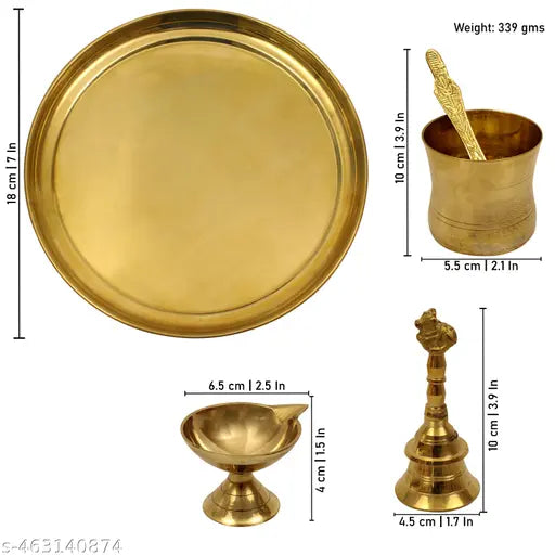 Putrika Brass Puja | Pooja Thali | Arati | Arathi | Arthi | Arti | Arathi | Bartan Thambulam Plate - Plain thali(Diya,Bell,Panchapathiram