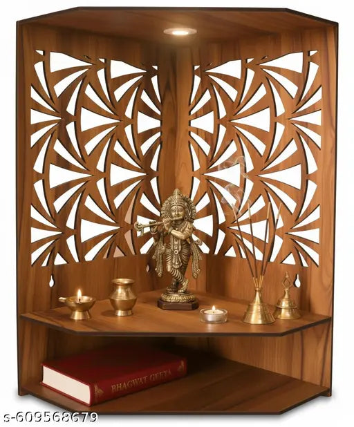Gojeeva Kraft Engineered Wooden LED Temple Handcrafted Design Pooja Mandir for Home & Office