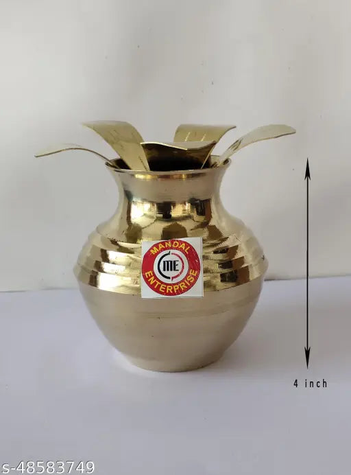 Pooja Lota / Ghat - Small Size with Leaf - Lota 6 No, Leaf - IIII No"lota for pooja"pooja lota temple"pooja lota aarti"pooja lota design"pooja brass lota"
