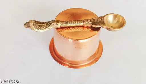 Copper panch patra and brass spoon