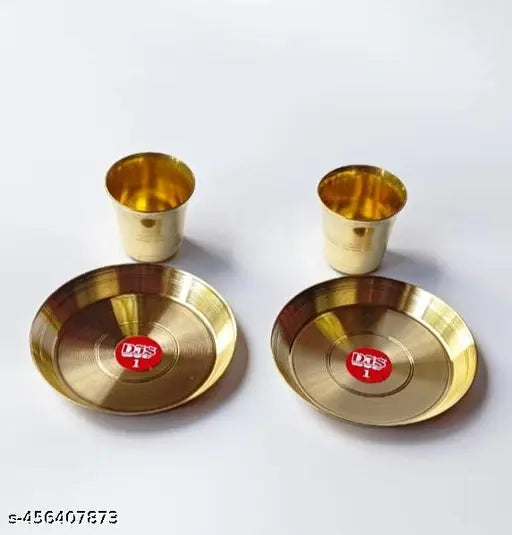 Small brass thali & glass for bhog pooja samagri
