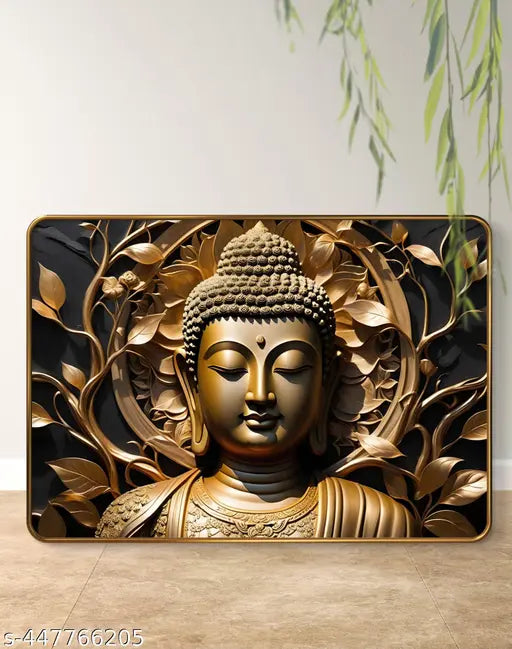 SAF Premium Paintings Lord Buddha Religious with Sparkle Lamination Finished Surface Golden Slim Frame For Home/Office/Living Room/Hotel/ 50 cm x 34 cm Large Size, MG480