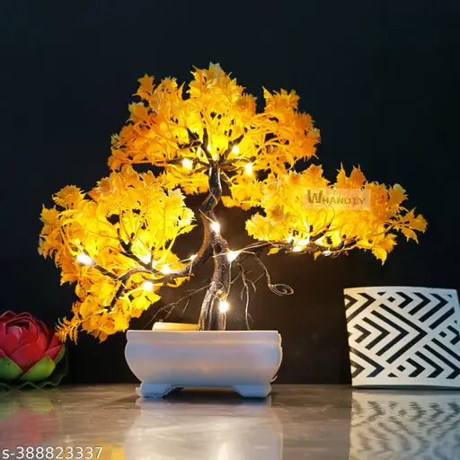 Asharya® Realistic Artificial Bonsai Tree with LED For Home Décor Items, Fake Plants for Living Room, Office, indoor and  Outdoor Decoration, Festival and Gift items (Yellow Green, 24cm)