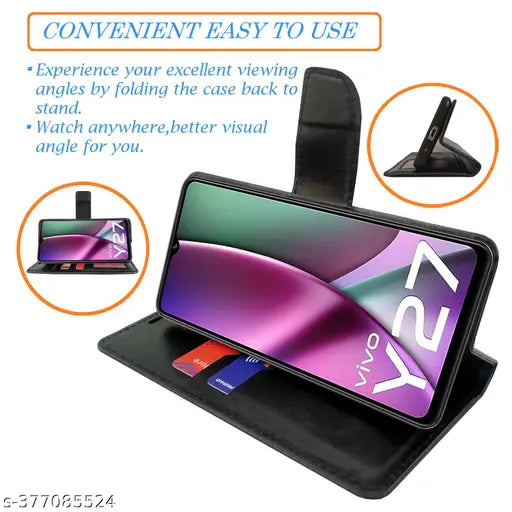 Black Dot Flip Cover for Vivo Y27 4G| Leather Finish|Shock Proof|Magnetic Clouser Compatible with Vivo Y27 4G(Black)