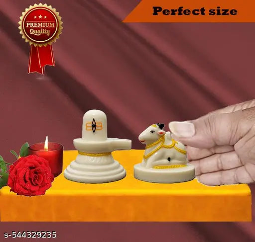 Shivling with Nandi Bull Idol | Resin Marble Finish Murti for Mandir, Puja Room, Car Dashboard | Spiritual Home Decor Showpiece |  Shastra Positive Energy Statue | Perfect Gift for Housewarming, Festivals, and Devotees