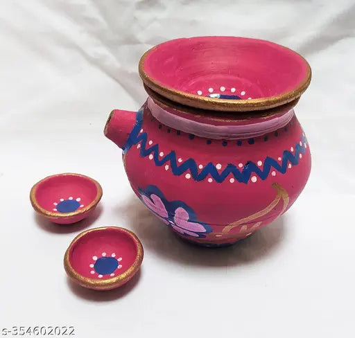 Handcrafted Decorative Karwa – Handmade Karwa/Kalash/Clay Pot - Mitti Ka Kalash for Karwa Chauth – Hand Painted Designer Karwa - Karwa Chauth Kalash
