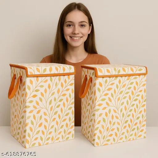 STYLE.OLO Multipurpose Fabric Laundry Basket with Lid & Handles | Foldable Clothes Storage Organizer Box | Lightweight & Durable Printed Laundry Bag | Toy Storage Basket | Fabric Laundry Hamper | Clothes Storage Box | Home Organizer Bin (38x32x29 cm)