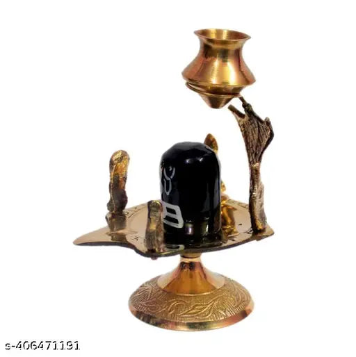 A&S VENTURES Brass Black Marble Stone Tilak Shivling Shiva Lingam Idol with Kalash Shivling Stand | Shivling Abhishek | Shivling For Home Puja Temple Mandir