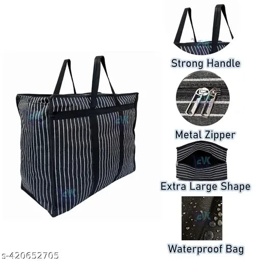 COMBO OF 2 PCS BAG Multipurpose  Big Heavy Duty Storage Organizer Canvas Bag with Strong Handles and Base with Covers Zip