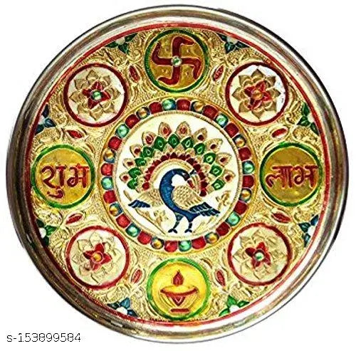 SV Traders Stainless Steel Meenakari Pooja Thali (Multi_11 Inch X 11 Inch X 0.7 Inch)