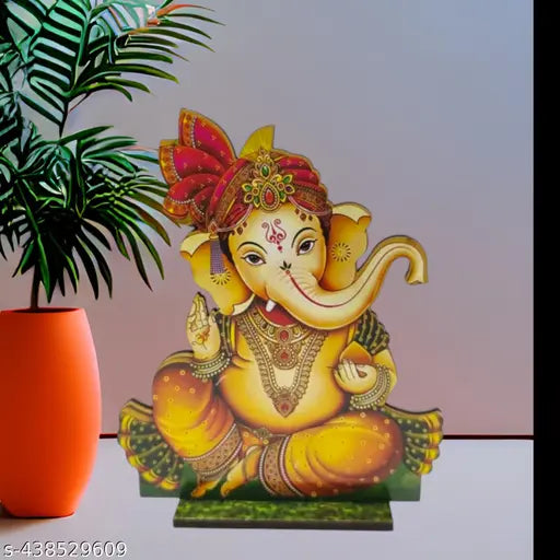Ganesh ji welcome set for ganesh chaturthi made up of mdf decorative item for office home and temple