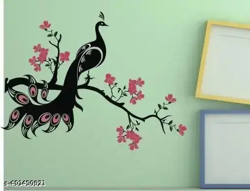 Peacock On Nature Tree - Flower - For Bedroom, Living Room ( ideal size on wall: 101 cm x 75 cm ),Multicolour