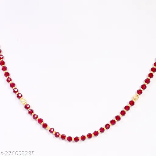 Designer Maroon colour Beads and Bandhel Gold Plated Beads Single Line Necklace Mala for Women