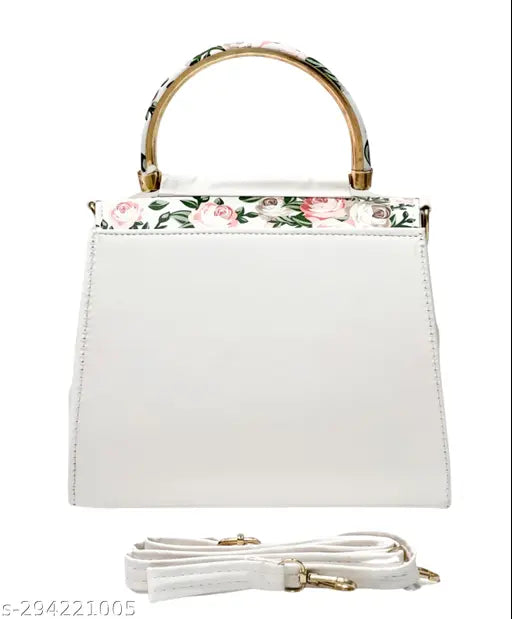 Jazzberry Women white floral Printed Pu Leather Sling Bag with Detachable Strap