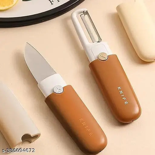 Trishaan 2 in 1 Potato Peeler with Knife Stainless Steel Portable Knife Peeler Set Vegetable Peeler Fruit Peeler for Office Kitchen Camping Hiking