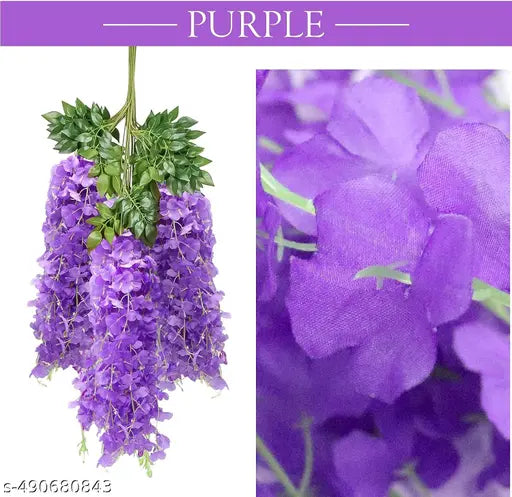 HomDecor Artificial Purple Wisteria Flower Hangings / Fallings (Pack of 4)