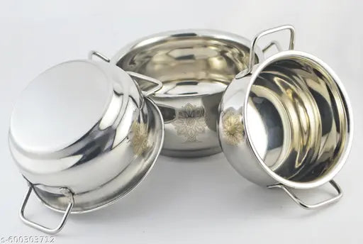 Stainless Steel Serving Pot with Lids - Pack of 5 steel pot with 5 pcs Lids, Ideal for Daily Cooking, Gas & Induction Stove Compatible