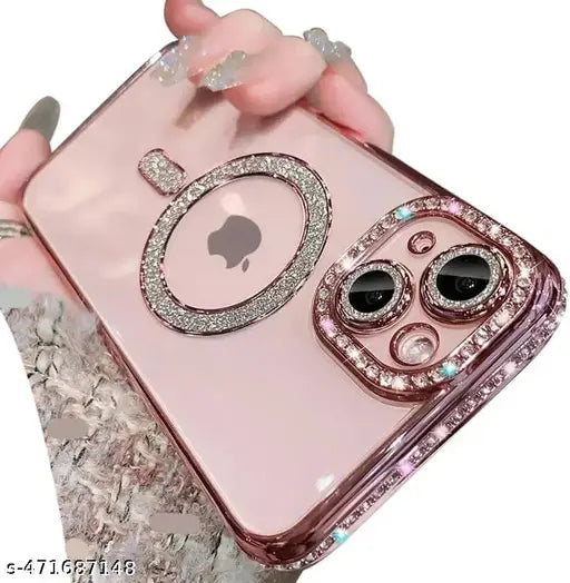 Clickfleek Back Case For Apple iPhone 14 | Luxury Bling Diamond Rhinestones Cover with Magsafe | Camera Lens Protection Back Cover Compatible For Apple iPhone 14 (Rose)