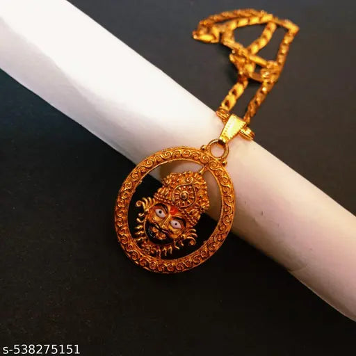 4 combo Trending gold plated religious shree  khatu shyam ji Khatu Shyam locket necklace with golden biscuit chain for boy/men and girls/ women...