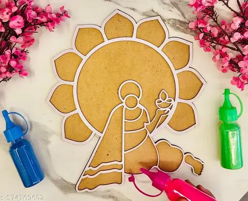 Icon 12 Inch MDF Reusable Diya Rangoli Stencil for Puja Room, Home Entrance – Ideal for Diwali, Ganesh Chaturthi, Pongal