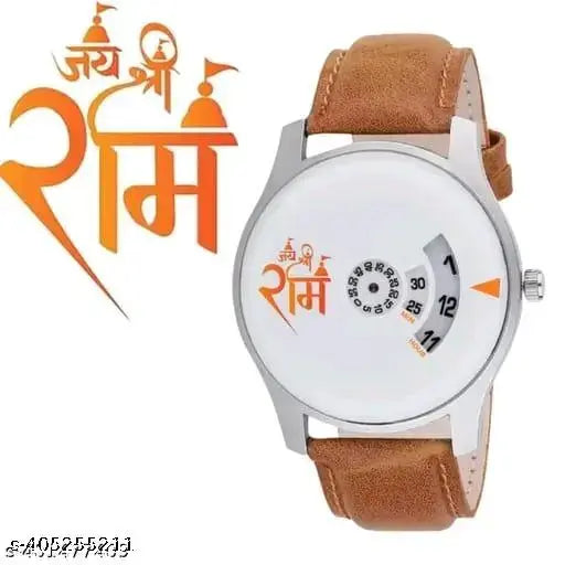 Jai Shri Ram Designer Wrist Watch for Men – Stylish Devotional Watch with Unique Analog Dial and Premium Leather Strap | Trendy Religious Gift Item for Ram Bhakts | Fashionable Ethnic Accessory for Festivals and Daily Wear