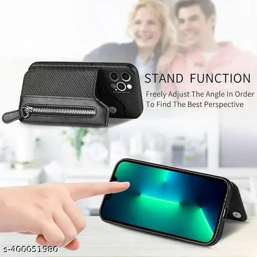 Stick on Wallet for Phone Case,Small Card Holder for Phone Case with Snap Closure, Card Holder for Back of Phone Cases Flip Leather Zipper Wallet Sleeve Pouch Compatible for Most Smartphones