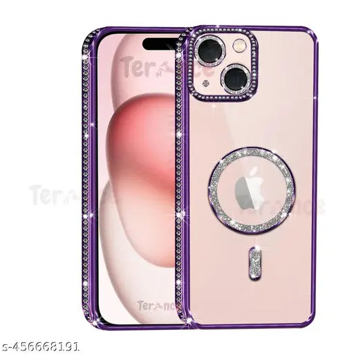 Magnetic diamond Rhinestone Encrusted iphone 15-purple