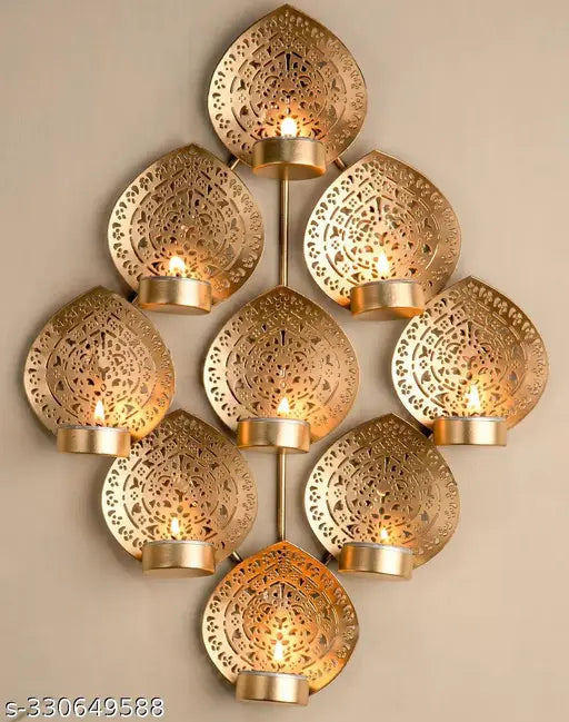 Rustic Leaf Glow: Handcrafted Iron Tealight Holder Wall Decor