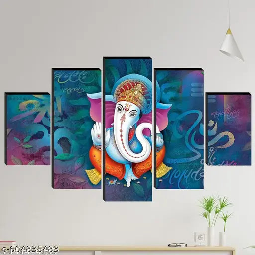 Karnil Set of 5 Modern Art Wooden High Quality Wall Painting, Wall Photo Frame for Home Decor Gift Items - 18' x 30' In (Multicolor)