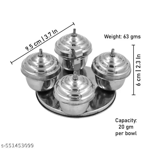 Putrika Brass Traditional Handcrafted Stainless Steel Kumkum Holder For Pooja | Puja Worship | Puja | Roli | Chawal | Chandan | Haldi | Kumkum Puja  | Sindoor | Turmeric | Dabbi- Ss 4 In 1 Dabbi