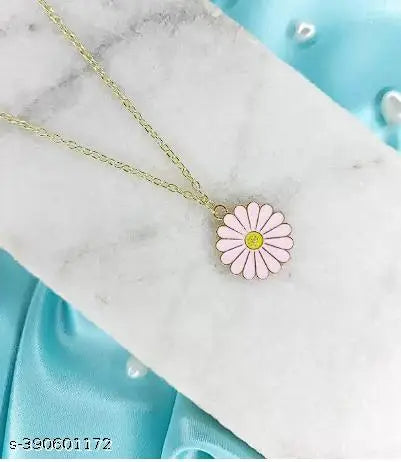 Charm Daisy Floral Pendant White Necklace Chain Silver, Alloy Chain Combo pack of 4