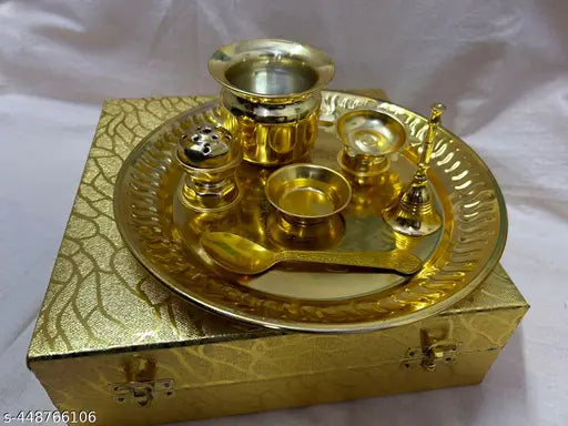 Electro India Newly arrived Trending Puja Thali Set made of stainless steel with brass coating