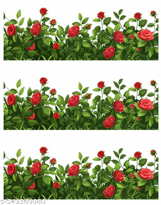 Aalam Designs Rose Nature Inspired Flower and Grass with Butterflies Border Stickers - Wall Border Decals Self Adhesive Sticker & DIY Sticker