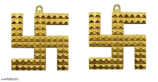 Vastu Brass Swastik Wall Hanging Yantra for Door Entrance 2 Inch (Pack of 2)(Golden)