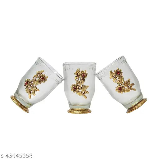 shrisha creation Set of Antique Oxidized Metal Acrylic and Glass Made A Tray with 6 Glasses | Set of 7 | Golden | Tray Size - 14 x 11 x 1 in | Glass Size - 2.7 X 2.7 X 4 in | Weight - 1600gm-both