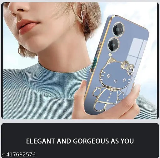 Star Creature C,at Back Cases and Covers Compatible for 'Vivo' Y28 5G Kitty C,at Back Cover Case with Stand and Mirror | Anti-Slip | Folding Stand (Blue)