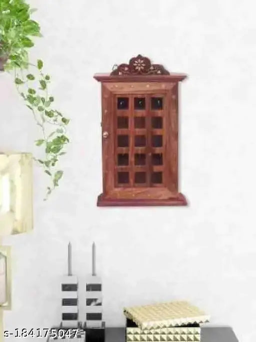 Sheesham Wood Key Holder-Square Design Keychain Holder Crafted by Saharanpur Artisans- Wooden Brown Color  For Home decor