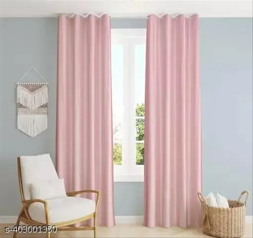 Loom Rush Solid Plain Curtains for Door , Pack of 2, BabyPink