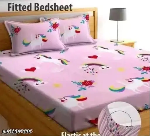 Super Soft Glace Cotton All Round Elastic Fitted Double Bed Bedsheet with 2 Pillow Covers-72x78x8 Inches-fiteed_Double