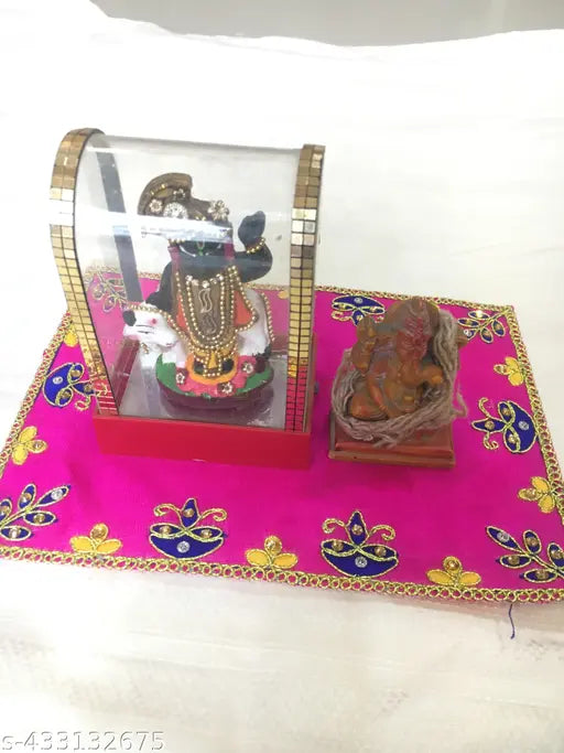 HEMDEV 8 Inch * 6 Inch Embroidery Thread Multicolor Puja Aashan For Laddu Gopal And Ganapati Altar Cloth  (Pack of 4)