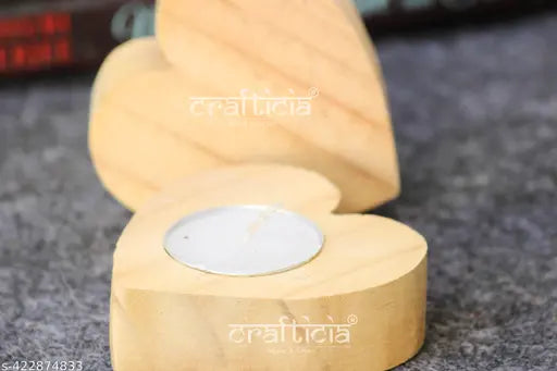 Paheli Craft Wooden Heart Tealight Candle Holder Bowl Votive Tea Light Stand Natural Polish Lighting Lamp (3 inch, Set of 4)