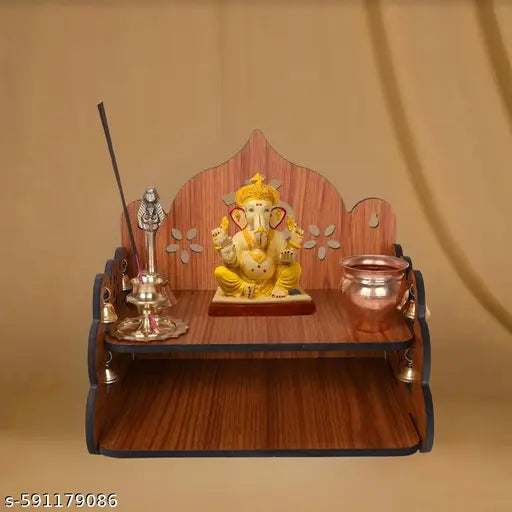 Puzzle Berry Small Wooden Mandir for Home | MDF Temple for Pooja Room & Daily Rituals (Design 1)