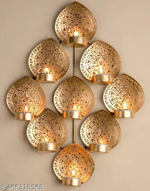 ET Expo-Trends®  Leaf Tea Light Candle holder Metal Frame Wall Candle holder/ Metal Wall Handicrafts for Christmas Decor / Ganpati Mandap Diwali & Pooja Wall decoration