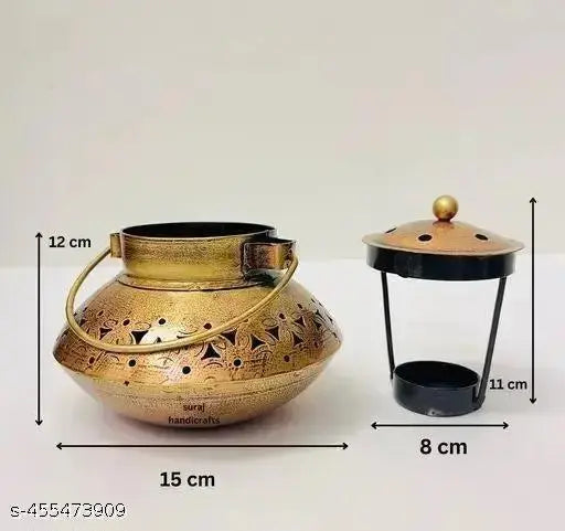 BALAJI INC. 5*5" Degchi Small Handi Degchi Tea Light Dhoop Candle Holder Kapoor Dani for Home Decor Small kitchen item Indian traditional Brass utensils Miniature brass kitchenware Ethnic Small brass pots for decoration puja room