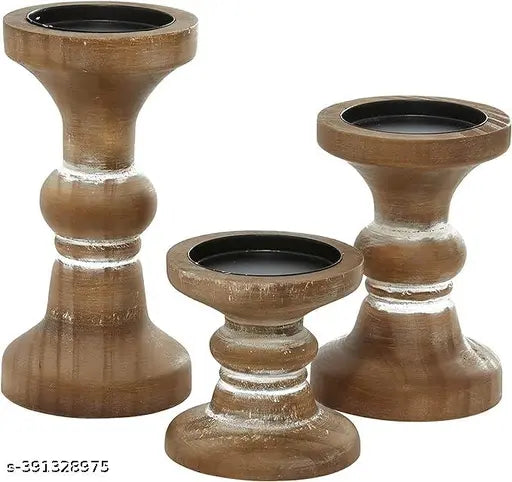 A Piece of Wood Gray Rustic Candle Holders Mango Wood Candle Holders Candles Pillar for Home in Living Room,Bedroom,Dining Table Centerpiece Set of 3 Candlestick Holder.