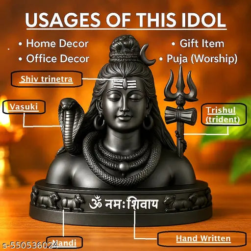 Lord Shiva Idol with Nandi in Marble Look for Home Temple Decor Dashboard Showpiece Meditation Table Gift Item Spiritual Shiv Statue for Pooja Room Mahadev Murti for Religious Decoration