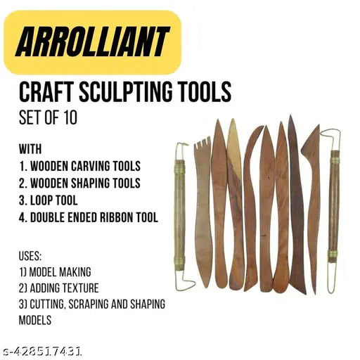 ARROLLIANT Artist Quality Clay Modelling Wooden Tool Set Craft Modelling & Sculpting Tools for Pottery, Sculptures, Polymer, Paper & Mache - 11 pcs