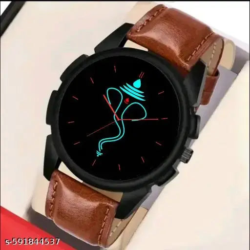 Ganpati bappa design watch for men and boys stylish design watch trendy ledhar belt