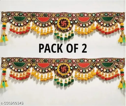 Wall Hanging Handmade Toran with attached Latkan, Multi Zula Bandhanwal, Design Patchwork Toran for Main Door , Pooja, Festival, Wedding and Home Decor, 3 Ft